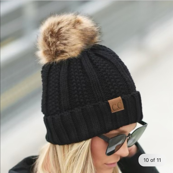 C.C. Fur Lined Pom Beanie - Picture 5 of 11
